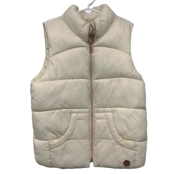 Mango Kids Girls Size L Creme Puffer Vest Quilted Sleeveless Zip Front Pockets - Picture 1 of 5